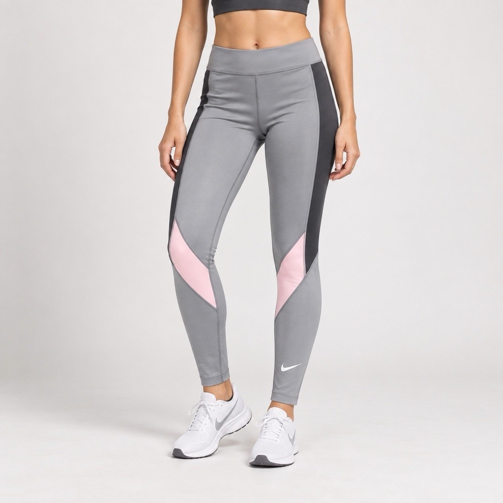 Nike Low Rise Leggings Color Block Gray Pink L Full Length Women's